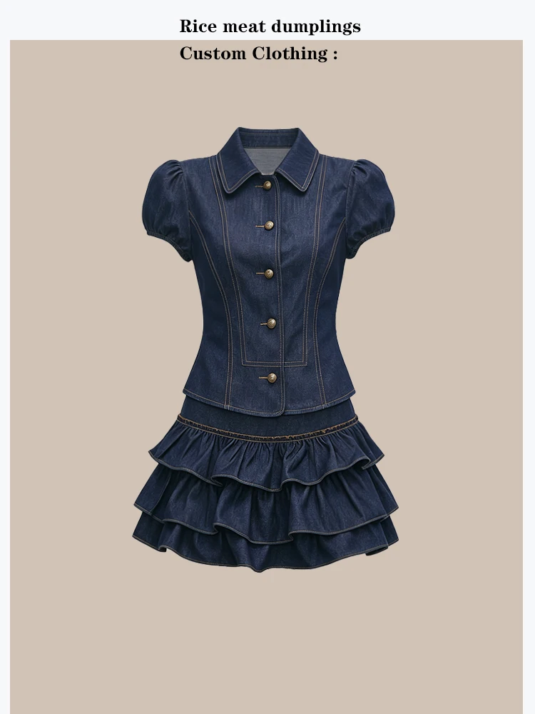 Summer Slim Fit Denim Look Shirt Short Sleeve Waist Cinched Women's Fashion Set with Cake Skirt Breathable High Waist Pure Color
Summer Slim Fit Denim Look Shirt Short Sleeve Waist Cinched Women's Fashion Set with Cake Skirt Breathable High Waist Pure Color