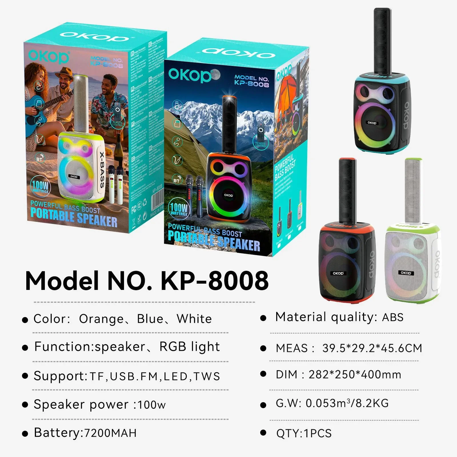 OKOP 8008 Wireless Bluetooth Speaker - 80W High Power with Dual Microphone TWS/AUX/TF Support for Convenient Outdoor Use
OKOP 8008 Wireless Bluetooth Speaker - 80W High Power with Dual Microphone TWS/AUX/TF Support for Convenient Outdoor Use