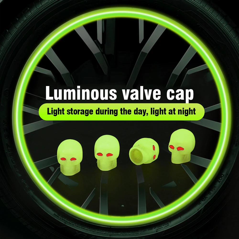 4pcs Tire Valve Cap Skull Shape Fluorescent Green Car Luminous Tire Valve Stem Cap Protect Tire Valve From Dirt Dust Universal
4pcs Tire Valve Cap Skull Shape Fluorescent Green Car Luminous Tire Valve Stem Cap Protect Tire Valve From Dirt Dust Universal