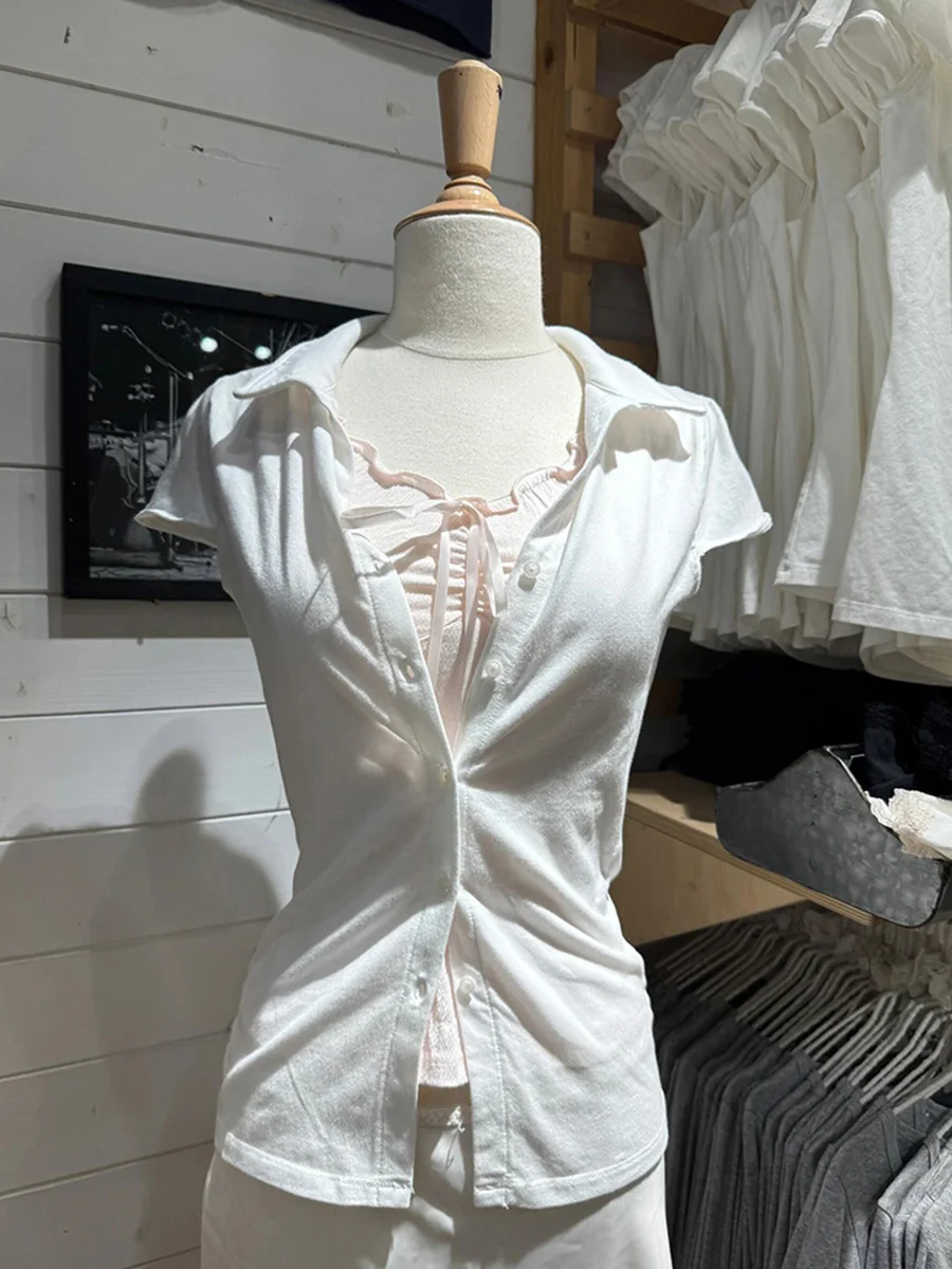 Solid Slim Short Sleeve T-shirt Women Turndown Collar Single Breasted Cardigan T-shirts Summer Preppy Style Simple Tops Tshirt
Solid Slim Short Sleeve T-shirt Women Turndown Collar Single Breasted Cardigan T-shirts Summer Preppy Style Simple Tops Tshirt