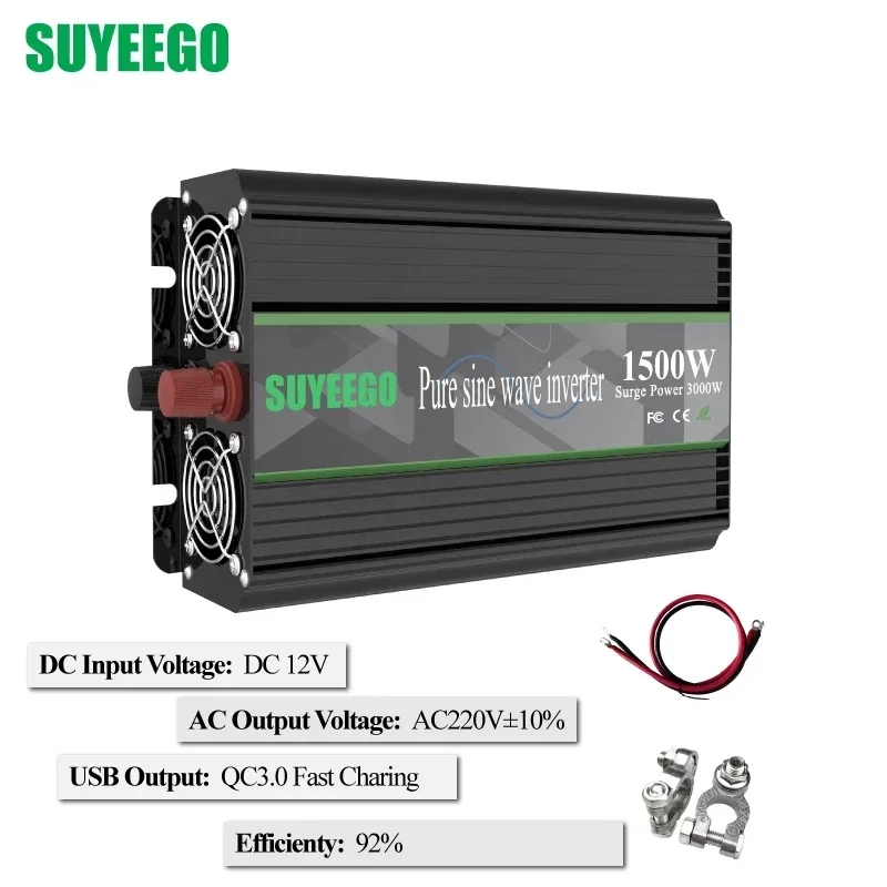 SUYEEGO Чистая синусоида Инвертор 1500 Вт DC 12 В в AC 220 В 50 Гц Универсальная розетка Светодиодный дисплей Преобразователь напряжения Автомобильный инвертор
SUYEEGO Чистая синусоида Инвертор 1500 Вт DC 12 В в AC 220 В 50 Гц Универсальная розетка Светодиодный дисплей Преобразователь напряжения Автомобильный инвертор
