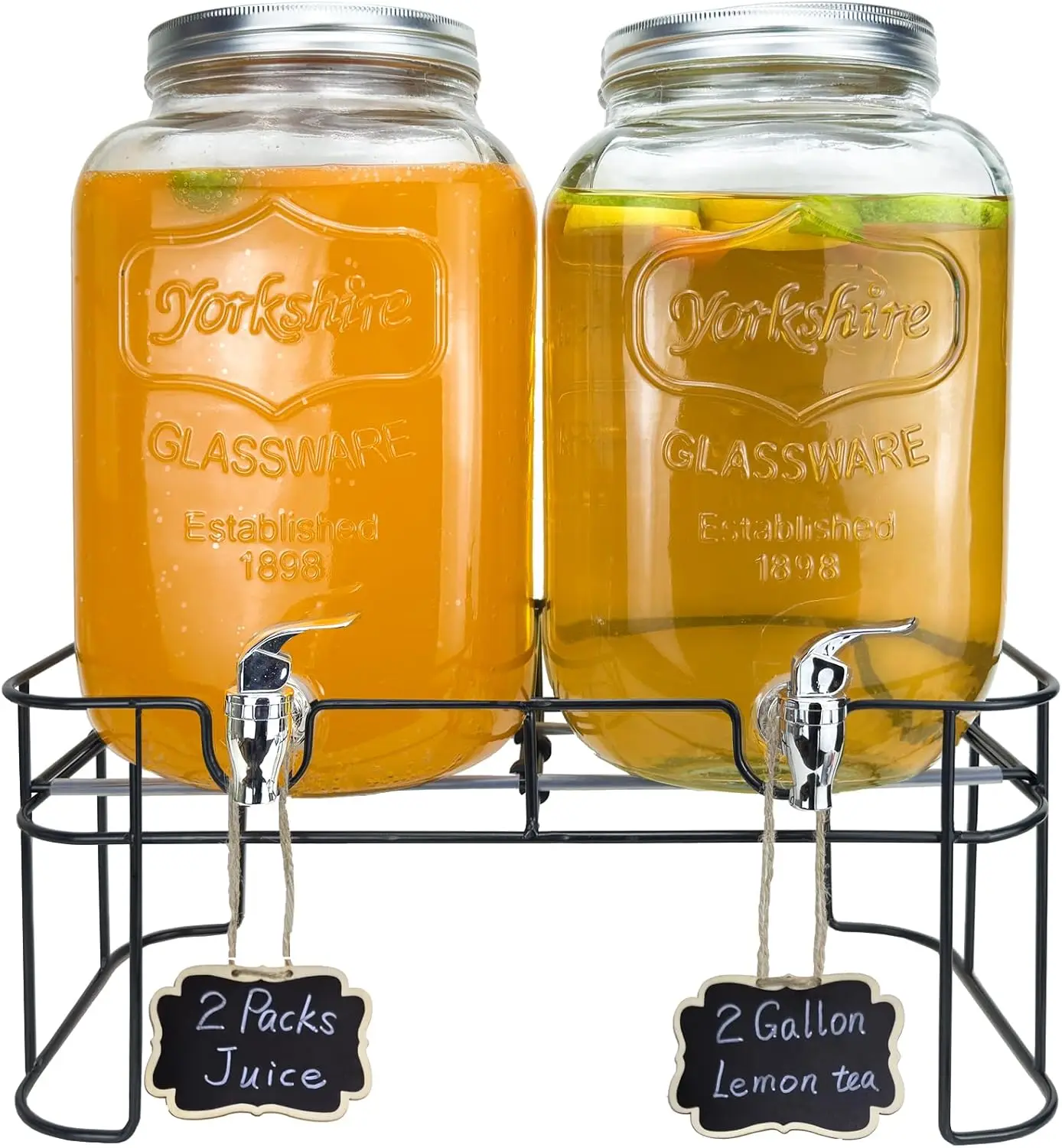 2 Gallon Glass Drink Dispenser Set, 2 Pack for Juice, Lemonade, Iced Tea, Water - with Stand & Spigot, Perfect for Parties, BBQ, Picnic
2 Gallon Glass Drink Dispenser Set, 2 Pack for Juice, Lemonade, Iced Tea, Water - with Stand & Spigot, Perfect for Parties, BBQ, Picnic