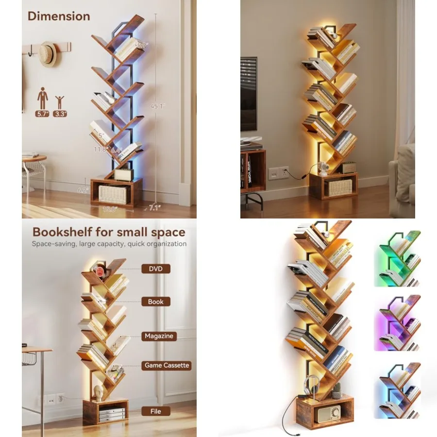 Tree Bookshelf with LED Lights, Narrow Bookcase for Small Spaces, Tall Steel and Wood Storage Shelf with Cabinet, Home Decor an
Tree Bookshelf with LED Lights, Narrow Bookcase for Small Spaces, Tall Steel and Wood Storage Shelf with Cabinet, Home Decor an