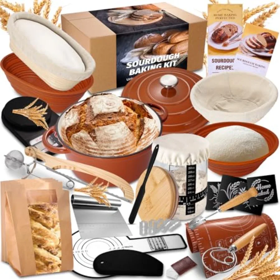 Sourdough Starter Kit with Enamel Cast Iron Pot, Complete Sourdough Bread Bakg Supplies, Round and Oval Bread Proofg Basket wit
Sourdough Starter Kit with Enamel Cast Iron Pot, Complete Sourdough Bread Bakg Supplies, Round and Oval Bread Proofg Basket wit