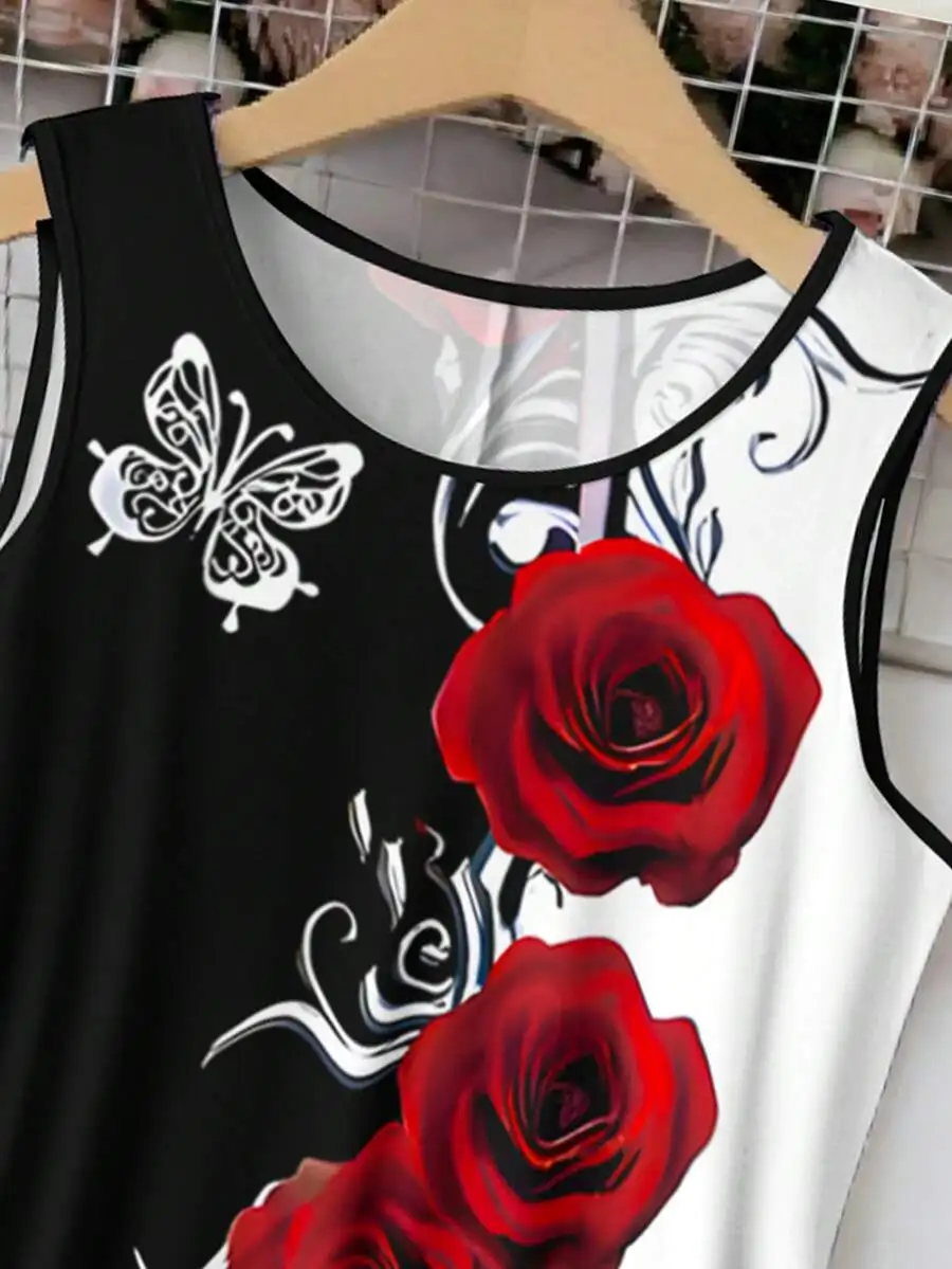 Plus Size Women Sleeveless Tank Dress With Floral And Butterfly Print
Plus Size Women Sleeveless Tank Dress With Floral And Butterfly Print
