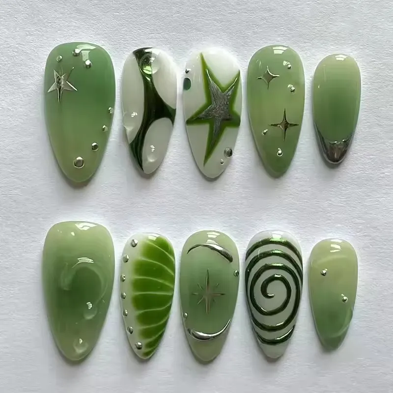Summer Green Almond Press on Nails Star Print False Nails Ins Simple Wearable Reusable Fake Nails Acrylic French Full Cover Nail
Summer Green Almond Press on Nails Star Print False Nails Ins Simple Wearable Reusable Fake Nails Acrylic French Full Cover Nail