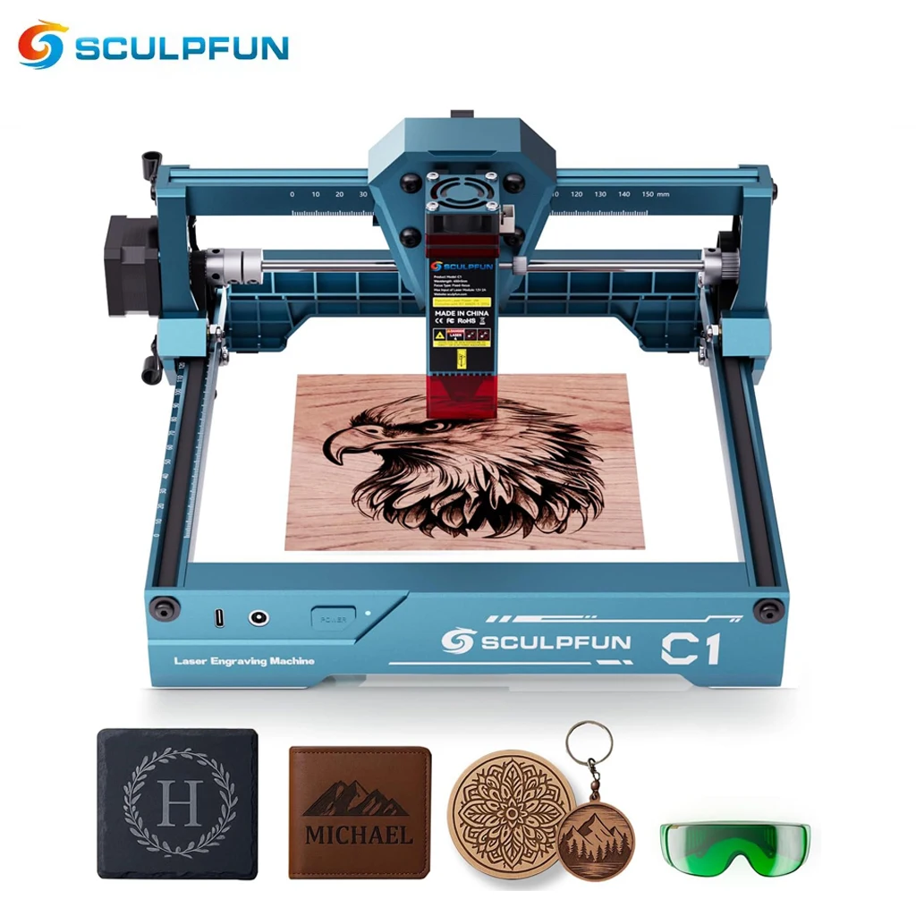 SCULPFUN C1 Mini Laser Engraver 3W Portable Laser Engraving Machine150x130mm Work areaLaser for Wood/Leather/Glass/Gift Making
SCULPFUN C1 Mini Laser Engraver 3W Portable Laser Engraving Machine150x130mm Work areaLaser for Wood/Leather/Glass/Gift Making