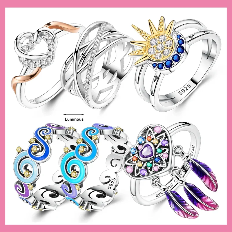 New Silver 925 Sun Moon Heart Zircon Finger Ring Luminous Original Dreamcatcher Rings for Women Fine Jewelry Gift Daily Matching
New Silver 925 Sun Moon Heart Zircon Finger Ring Luminous Original Dreamcatcher Rings for Women Fine Jewelry Gift Daily Matching