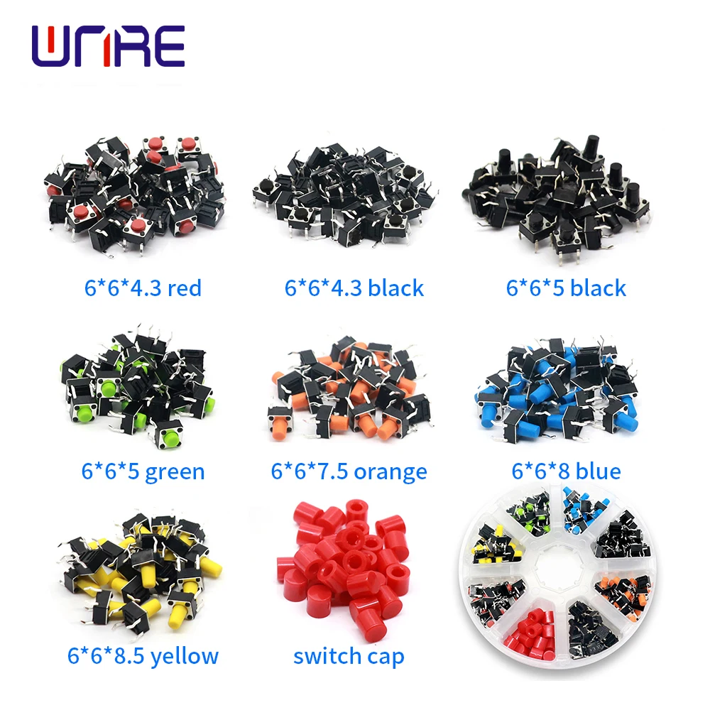 160pcs/lot 8 Types Micro Push Button Switch Assorted Tact Switch Reset Mini Leaf Switch 4Pin DIP 6*6mm For Toys/Home Use Button
160pcs/lot 8 Types Micro Push Button Switch Assorted Tact Switch Reset Mini Leaf Switch 4Pin DIP 6*6mm For Toys/Home Use Button