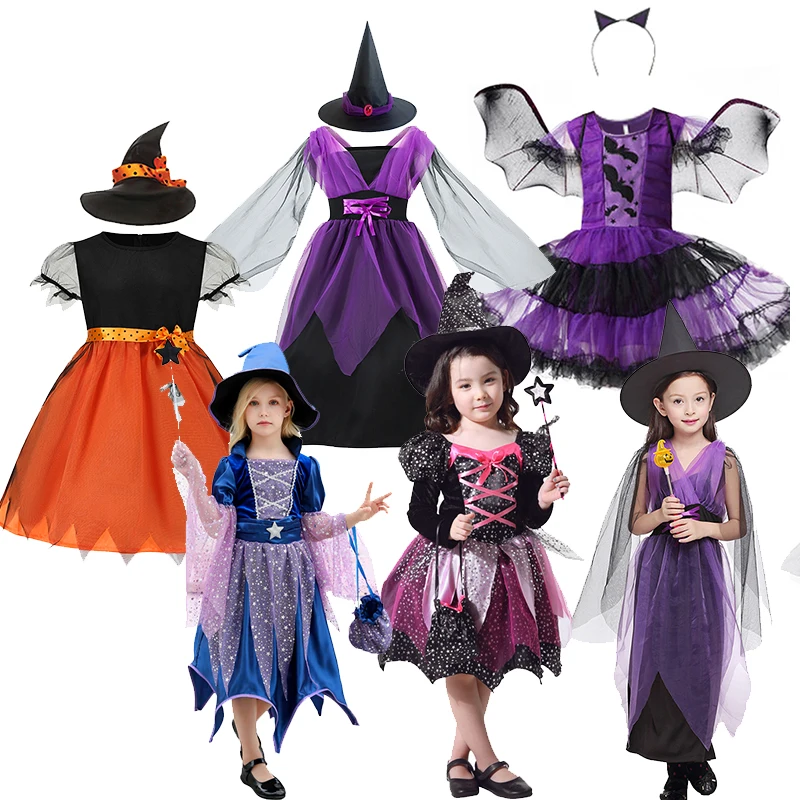 Girls Halloween Witch Costume Set Horror Purple Magic Cosplay Gown with Hat and Wand Carnival Vampire Wizard Villain Outfit
Girls Halloween Witch Costume Set Horror Purple Magic Cosplay Gown with Hat and Wand Carnival Vampire Wizard Villain Outfit