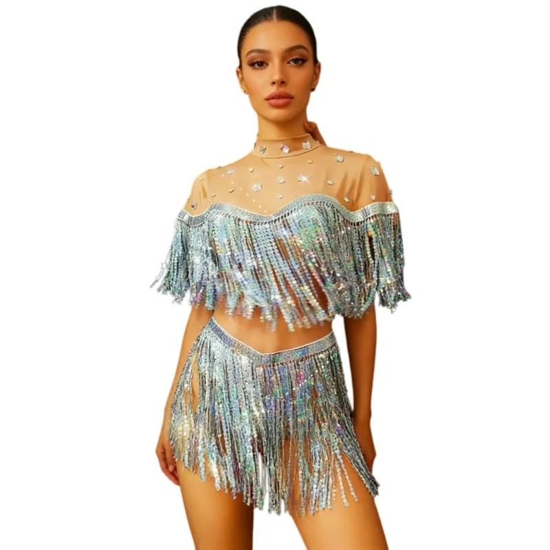 Women's Shiny Sequin Tassel Bodysuit Sleeveless Leotard Swimsuit for Dancers Carnival Party Bar Nightclub Performance Costume
Women's Shiny Sequin Tassel Bodysuit Sleeveless Leotard Swimsuit for Dancers Carnival Party Bar Nightclub Performance Costume
