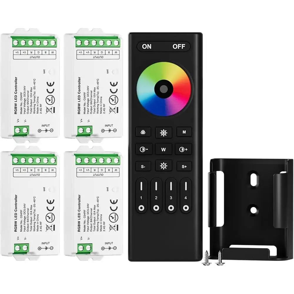 4-Zone Group Control RGBW LED Strip Controller Kit with 5pin Interface for 5050SMD COB, Compatible with DC5V/12V/24V
4-Zone Group Control RGBW LED Strip Controller Kit with 5pin Interface for 5050SMD COB, Compatible with DC5V/12V/24V