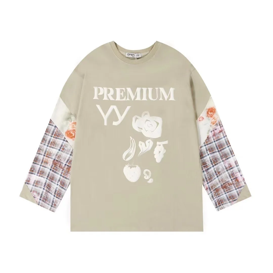 Open yy T-shirt 2025 fashion foam printing vintage plaid floral splicing loose versatile long-sleeved T-shirt woman
Open yy T-shirt 2025 fashion foam printing vintage plaid floral splicing loose versatile long-sleeved T-shirt woman
