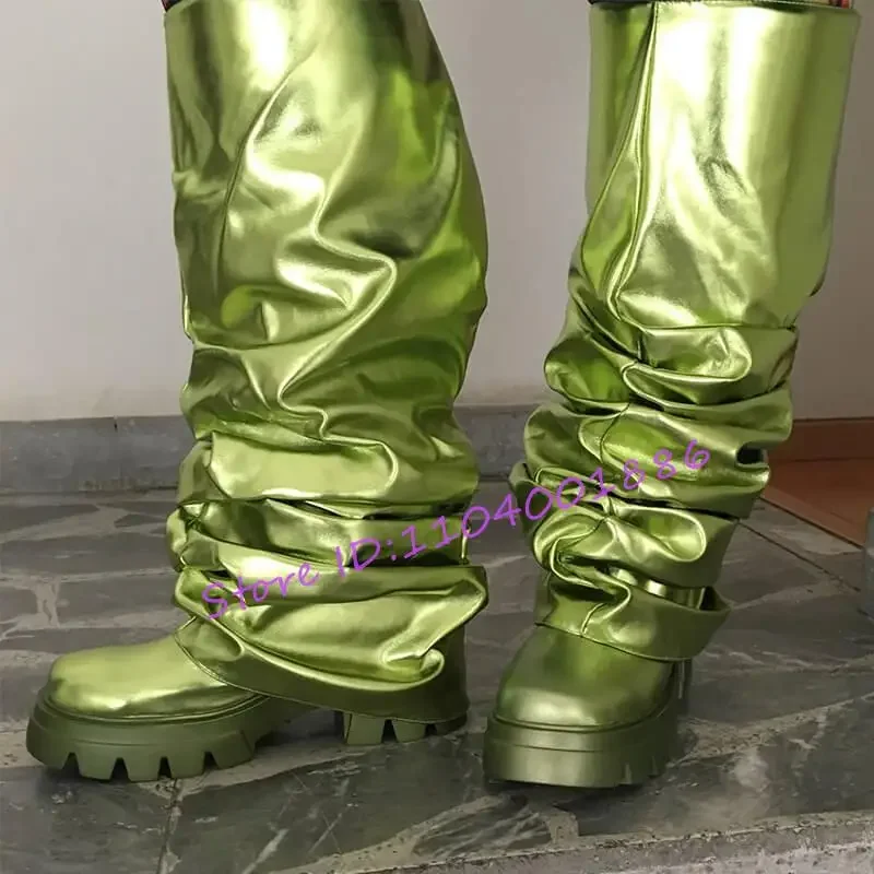 Trendy Green Knee High Boots Women's Platform Round Toe Pleated Motorcycle Boots New Thick Bottom Gold Silver Large Size Shoes
Trendy Green Knee High Boots Women's Platform Round Toe Pleated Motorcycle Boots New Thick Bottom Gold Silver Large Size Shoes