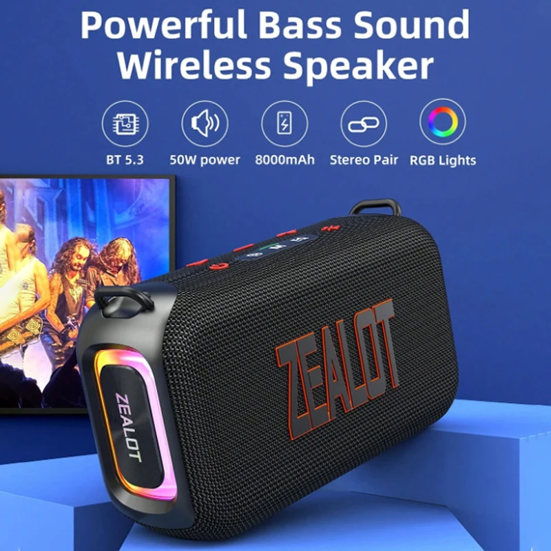 ZEALOT S85 50W Wireless Speakers, Outdoor Portable Subwoofer Speaker, IPX 5, Hifi Sound quality, RGB light, Long Battery Life.
ZEALOT S85 50W Wireless Speakers, Outdoor Portable Subwoofer Speaker, IPX 5, Hifi Sound quality, RGB light, Long Battery Life.