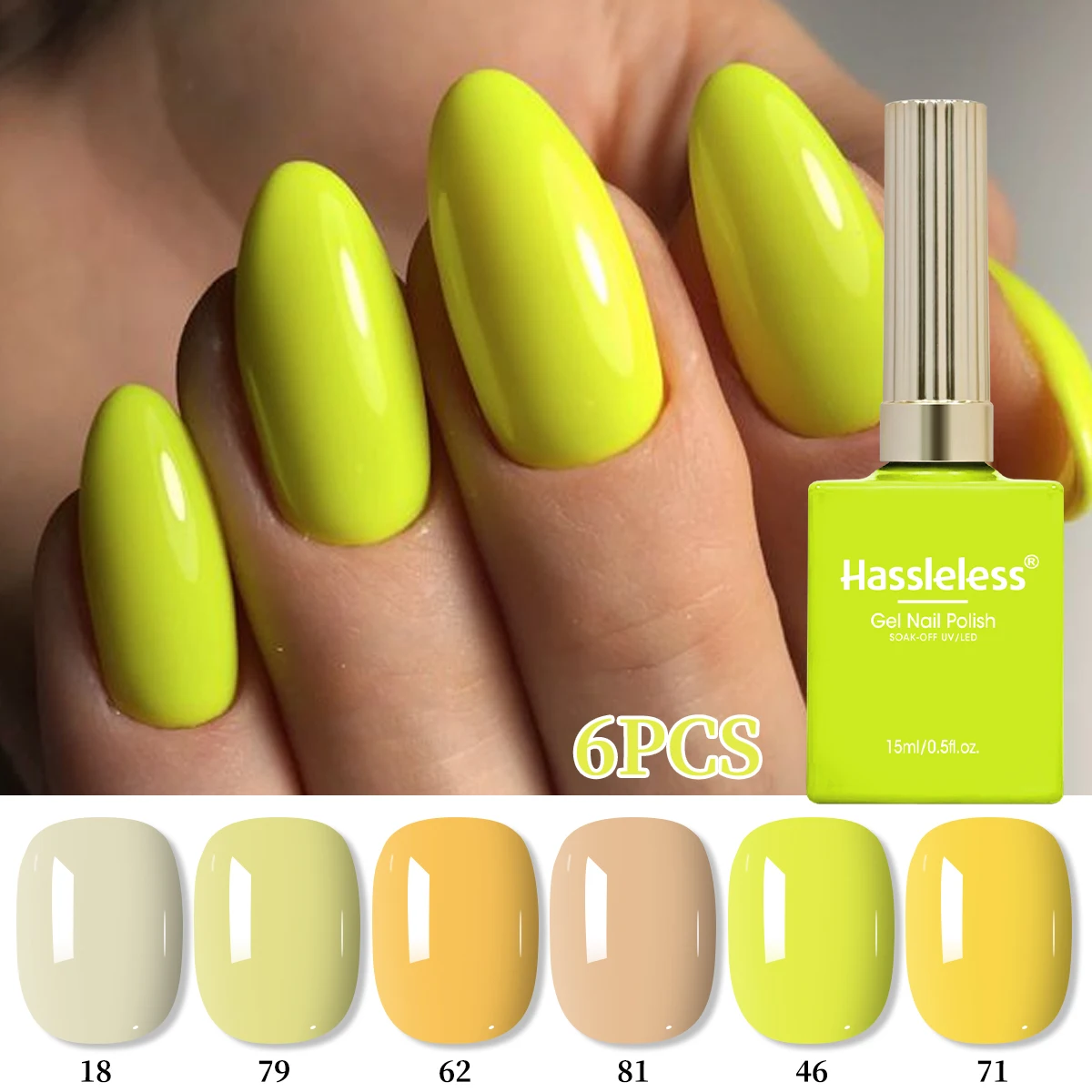 Hassleless 15ml bottles, 6-color solid color gel nail polish set, suitable for home nail salons and daily use, all seasons, dura
Hassleless 15ml bottles, 6-color solid color gel nail polish set, suitable for home nail salons and daily use, all seasons, dura
