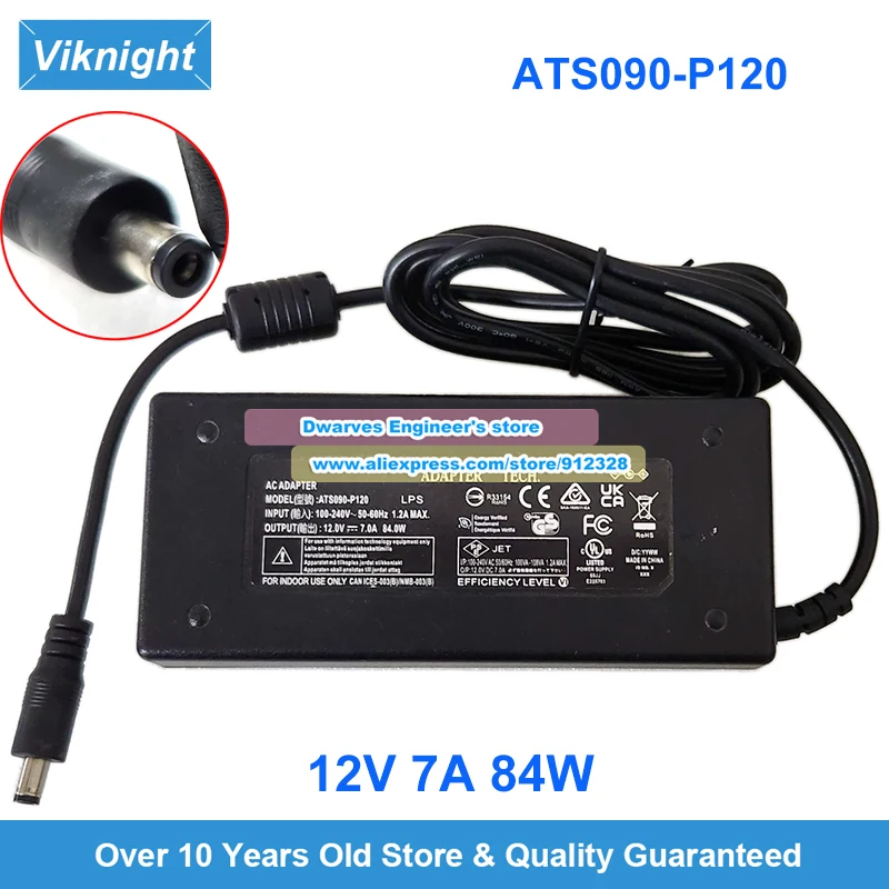 ATS090-P120 AC Adapter 12V 7A 84W for ADAPTER TECH Power Supply 5.5x2.1mm/4-Hole
ATS090-P120 AC Adapter 12V 7A 84W for ADAPTER TECH Power Supply 5.5x2.1mm/4-Hole
