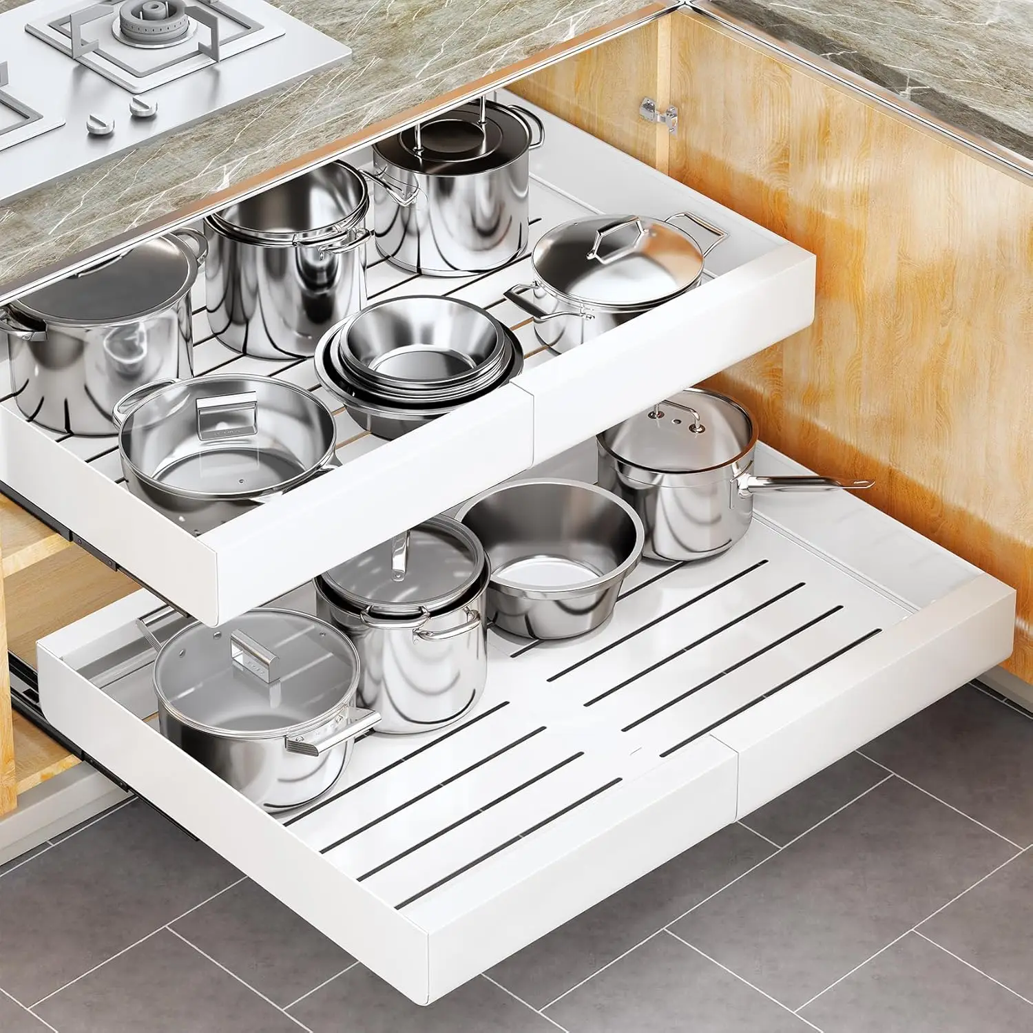 Expandable Pull Out Cabinet Organizer, Heavy Duty Slide Out Drawers with Adhesive Nano Film for Kitchen Storage, White 1pc
Expandable Pull Out Cabinet Organizer, Heavy Duty Slide Out Drawers with Adhesive Nano Film for Kitchen Storage, White 1pc