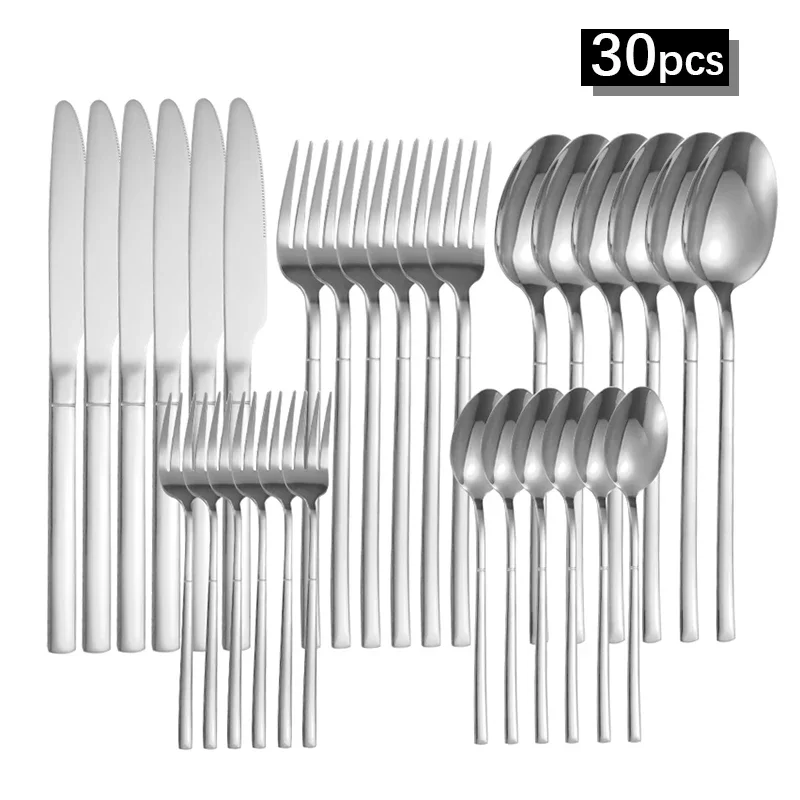 6pcs/30pcs Stainless steel tableware set, silver high-end exquisite knife, fork and spoon, suitable for kitchen and restaurant
6pcs/30pcs Stainless steel tableware set, silver high-end exquisite knife, fork and spoon, suitable for kitchen and restaurant