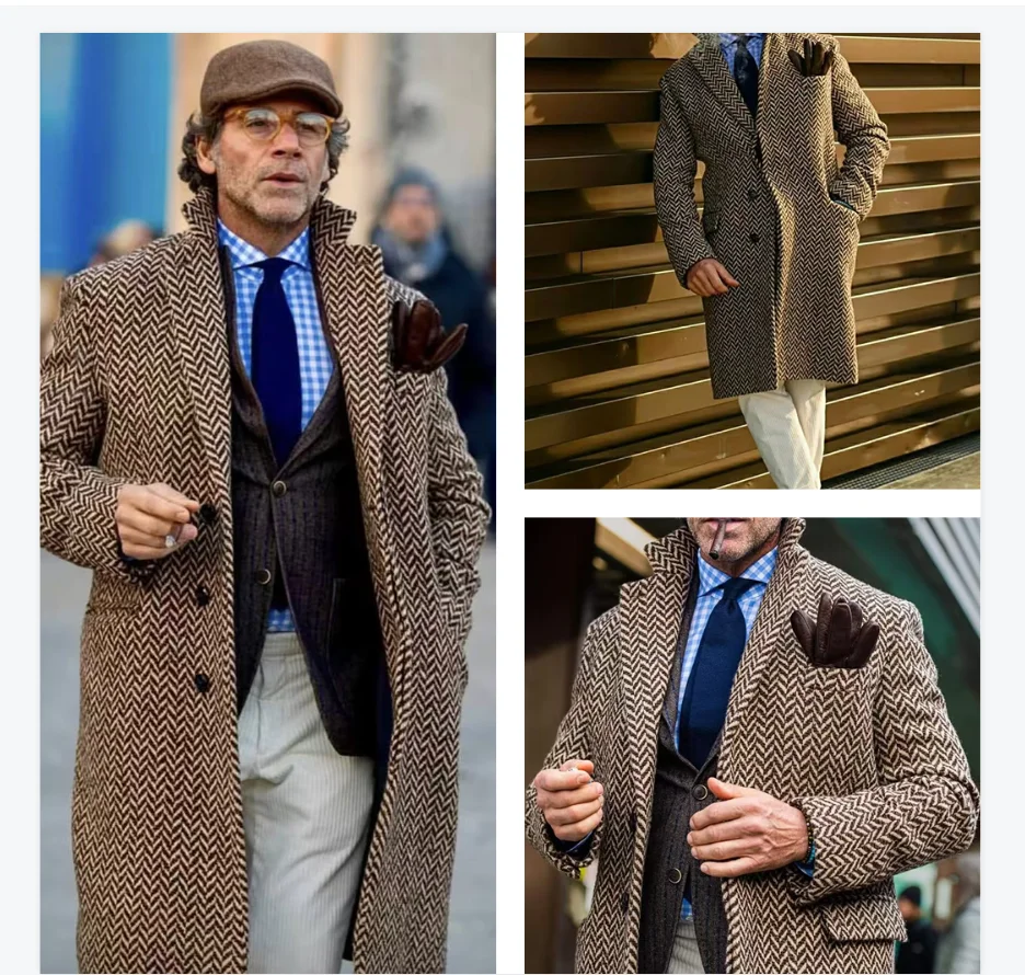 Herringbone Brown Men Suit 1 Piece Blazer Long Overcoat Wool Winter Autumn Wedding Tuxedos Jacket Formal Office Prom Coat 
Herringbone Brown Men Suit 1 Piece Blazer Long Overcoat Wool Winter Autumn Wedding Tuxedos Jacket Formal Office Prom Coat