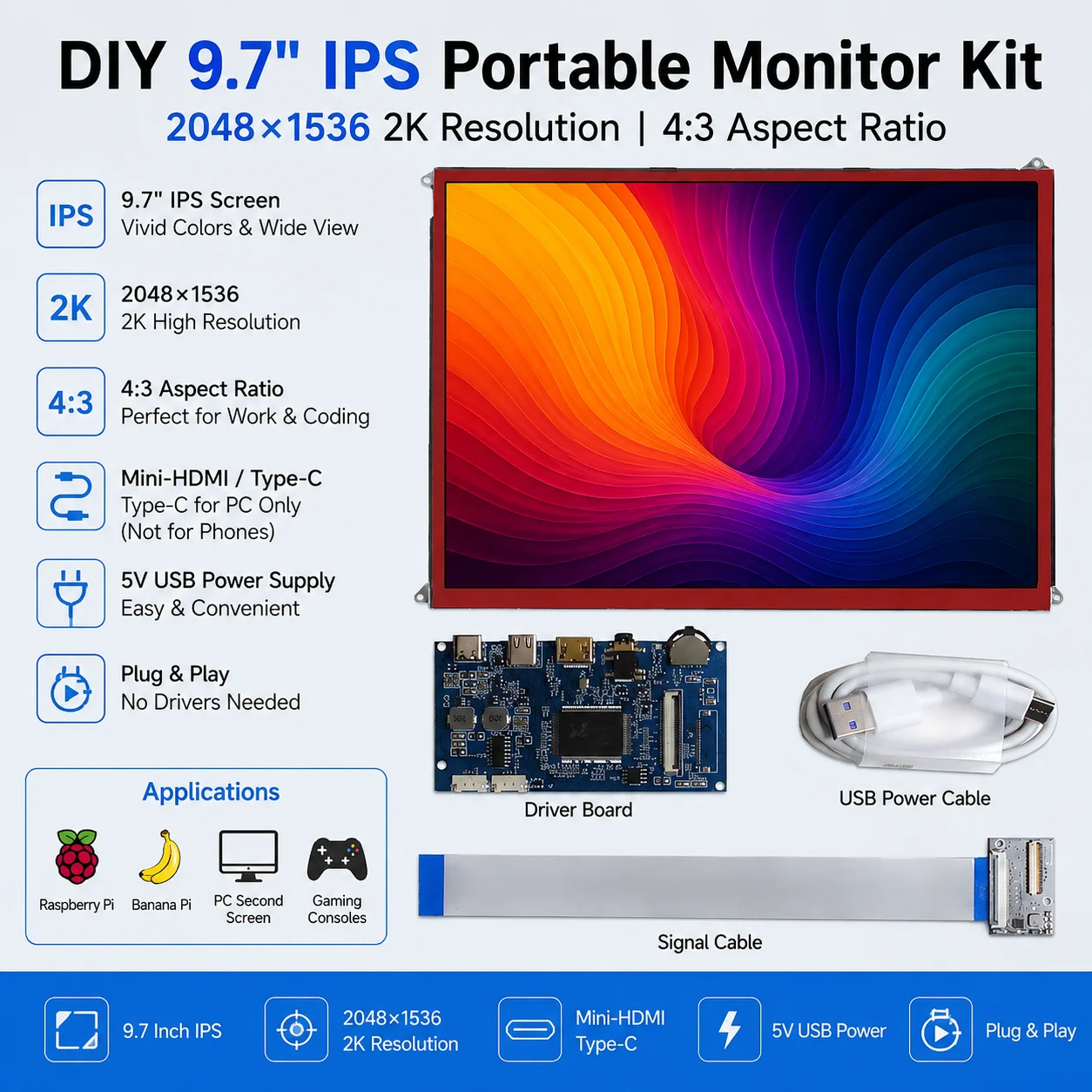 9.7 Inch 2K LP097QX1 LTN097QL01 LCD Screen DIY Arcade Display For Ipad3/4 A1416 mini HDMI+Type C Controller Driver Board
9.7 Inch 2K LP097QX1 LTN097QL01 LCD Screen DIY Arcade Display For Ipad3/4 A1416 mini HDMI+Type C Controller Driver Board