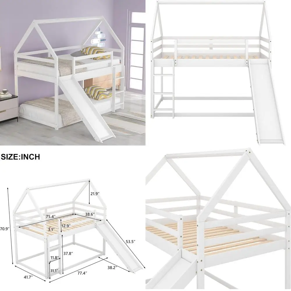 Twin Over Twin Bunk Bed with Slide, Guardrails, Ladder, Suitable for Boys and Girls, No Box Spring Needed, Easy Assembly, White
Twin Over Twin Bunk Bed with Slide, Guardrails, Ladder, Suitable for Boys and Girls, No Box Spring Needed, Easy Assembly, White
