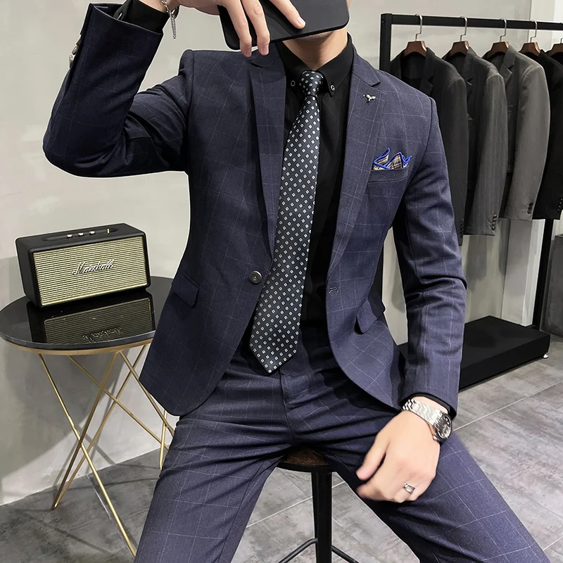High Quality Plaid Slim Fit Mens Suits For Groom Wedding Prom Tuxedo 2 Piece Jacket Pants Set Business Office Wear Costume Homme
High Quality Plaid Slim Fit Mens Suits For Groom Wedding Prom Tuxedo 2 Piece Jacket Pants Set Business Office Wear Costume Homme