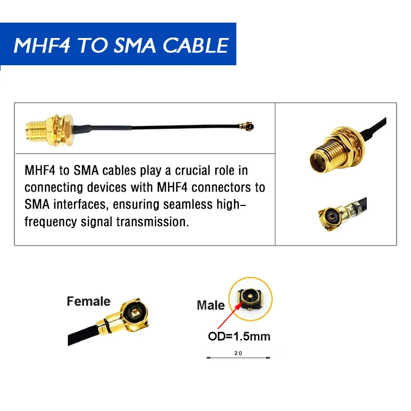 2Pcs 0.81mm SMA Female to MHF4 RF Pigtail Cable for Mini PCI Card Intel WIFI Board 10cm
2Pcs 0.81mm SMA Female to MHF4 RF Pigtail Cable for Mini PCI Card Intel WIFI Board 10cm