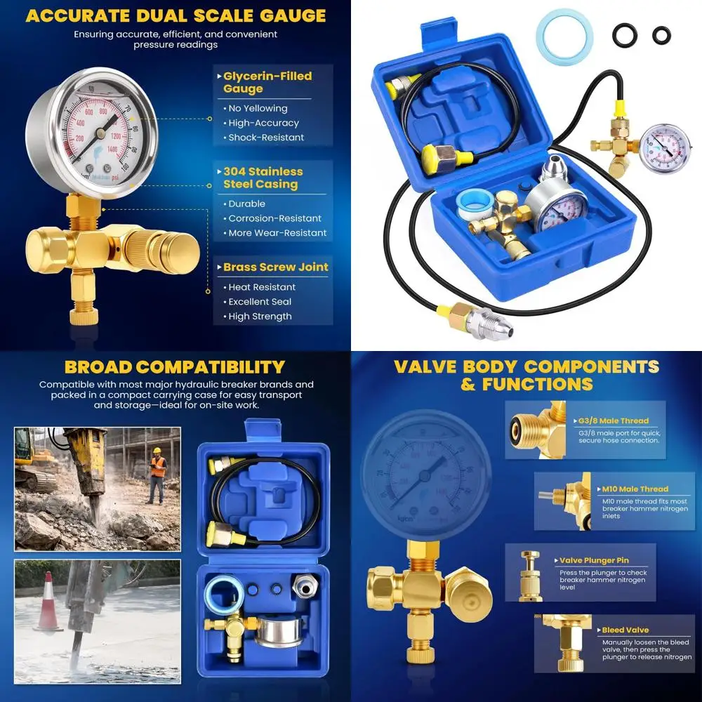 Universal Gas Charging Kit for Hydraulic Breaker Hammers, Pressure Test Tools with Dual Scale Gauge (0-1420PSI/100kg/cm²) and CG
Universal Gas Charging Kit for Hydraulic Breaker Hammers, Pressure Test Tools with Dual Scale Gauge (0-1420PSI/100kg/cm²) and CG