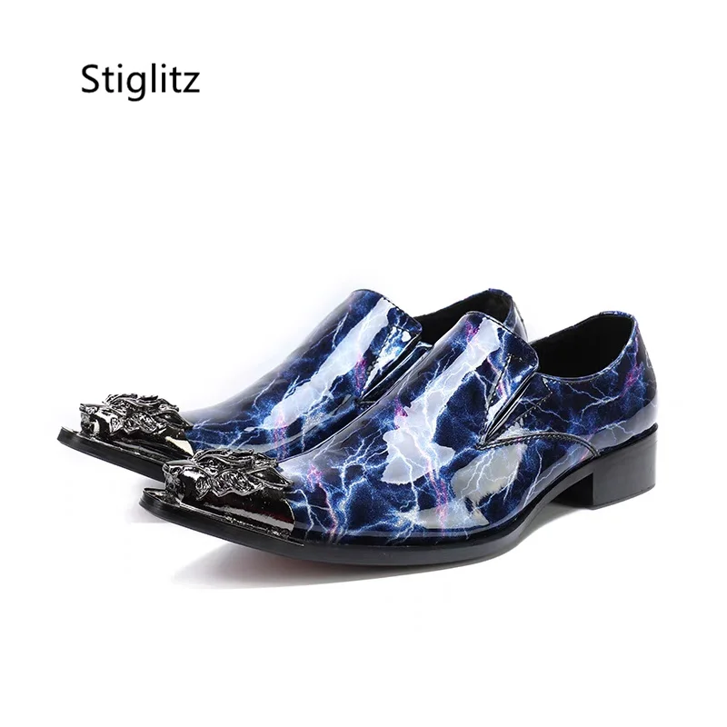 Graffiti Blue Leather Shoes for Men Metal Pointed Toe Slip On Dress Shoes Performance Banquet Low Heel Loafers Male Shoes
Graffiti Blue Leather Shoes for Men Metal Pointed Toe Slip On Dress Shoes Performance Banquet Low Heel Loafers Male Shoes