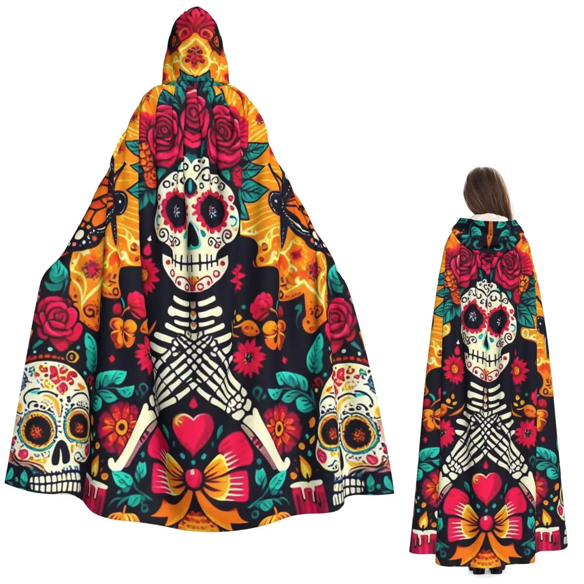 Mexican Sugar Skulls And Flowers Long Hooded Cloak Witch Medieval Costume Cosplay Cape HalloweenCoat Adult Unisex
Mexican Sugar Skulls And Flowers Long Hooded Cloak Witch Medieval Costume Cosplay Cape HalloweenCoat Adult Unisex