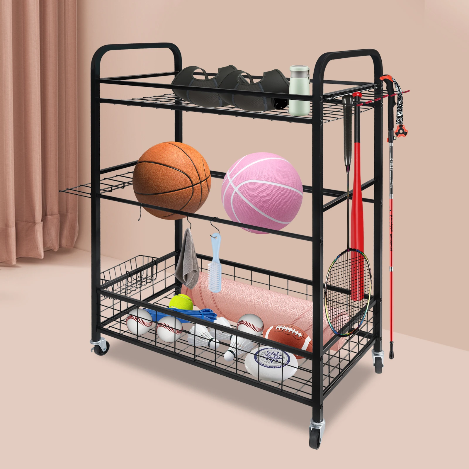 Многоярусная передвижная стойка для хранения мячей из углеродистой стали, органайзер для гантелей и спортивного инвентаря
Многоярусная передвижная стойка для хранения мячей из углеродистой стали, органайзер для гантелей и спортивного инвентаря