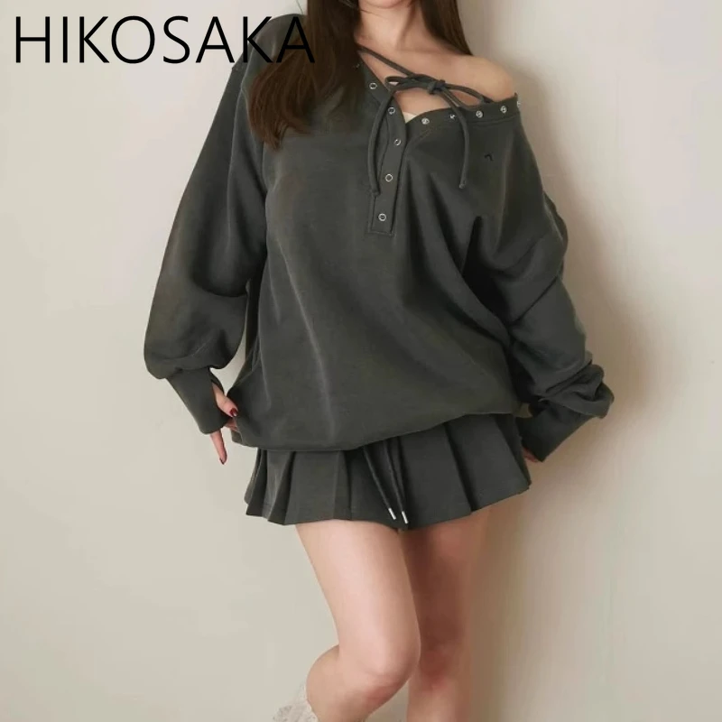 Japanese Fashion Casual Dress Sets V-neck Cross Bandage Long Sleeve Pullover Hoodies Sweatshirt Pleated Mini Skirts Women Suit
Japanese Fashion Casual Dress Sets V-neck Cross Bandage Long Sleeve Pullover Hoodies Sweatshirt Pleated Mini Skirts Women Suit