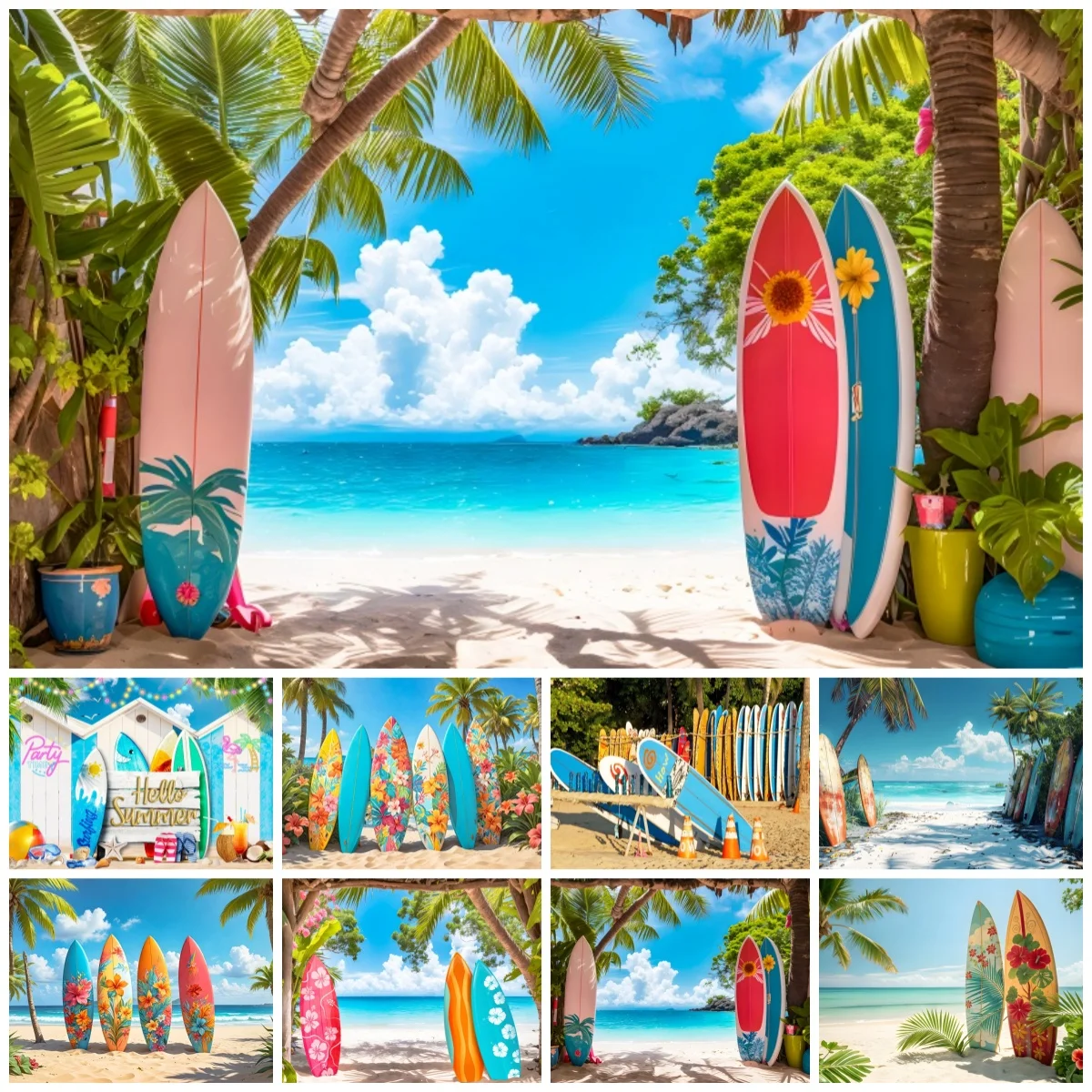 Summer Beach Surfing Skateboard Photography Backdrop Blue Sky Seaside Hawaii Tropical Palm Trees Decor Holiday Party Background
Summer Beach Surfing Skateboard Photography Backdrop Blue Sky Seaside Hawaii Tropical Palm Trees Decor Holiday Party Background