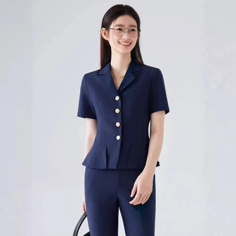 VCollared short-sleeved formal suit for female college students' interviewsOLElegant summer workwear for white-collar office wor
VCollared short-sleeved formal suit for female college students' interviewsOLElegant summer workwear for white-collar office wor