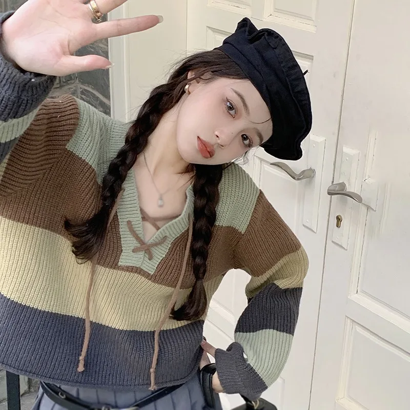 Women's Sweater Stripe Color Contrast Loose Casual Lazy Style Knitted Long Sleeves Korean Version Autumn Winter Pullover
Women's Sweater Stripe Color Contrast Loose Casual Lazy Style Knitted Long Sleeves Korean Version Autumn Winter Pullover