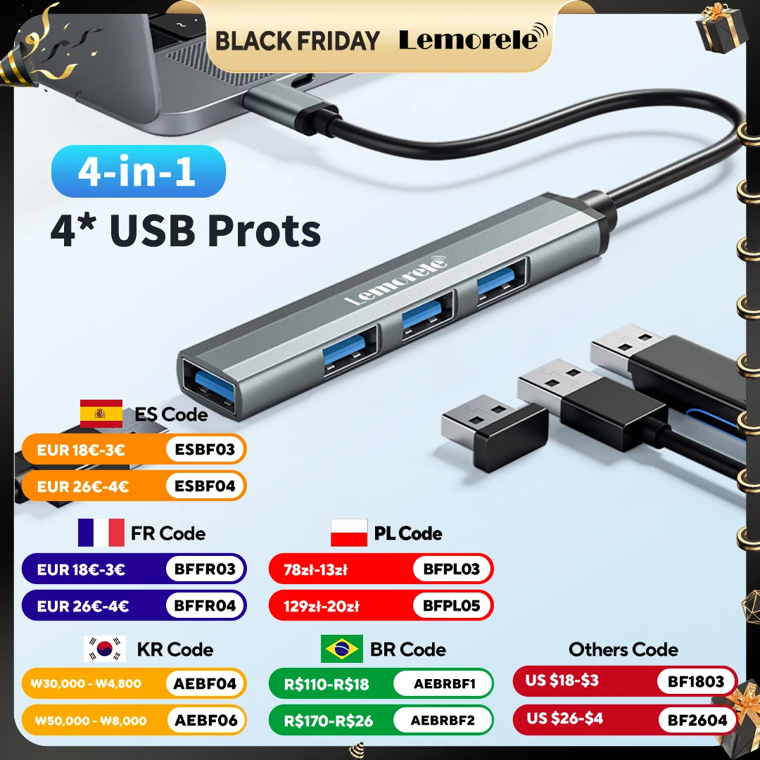 Lemorele USB Hub Type C Hub USB3.0 OTG 4 Port USB C/A HUB Multi Splitter Adapter Laptop Accessories For Lenovo Macbook Pro
Lemorele USB Hub Type C Hub USB3.0 OTG 4 Port USB C/A HUB Multi Splitter Adapter Laptop Accessories For Lenovo Macbook Pro