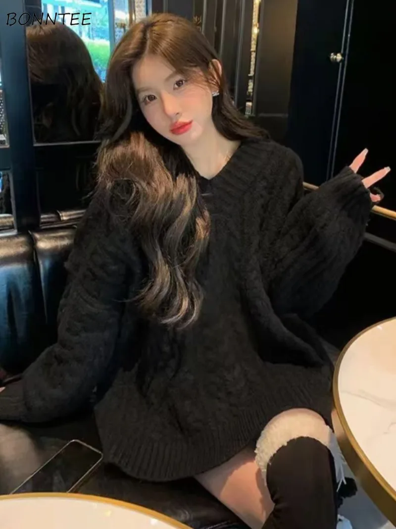 Pullovers Women V-neck Twist Sweater Autumn Winter Lazy Style Solid Loose Soft All-match Ins Comfortable Knitted Korean Fashion
Pullovers Women V-neck Twist Sweater Autumn Winter Lazy Style Solid Loose Soft All-match Ins Comfortable Knitted Korean Fashion