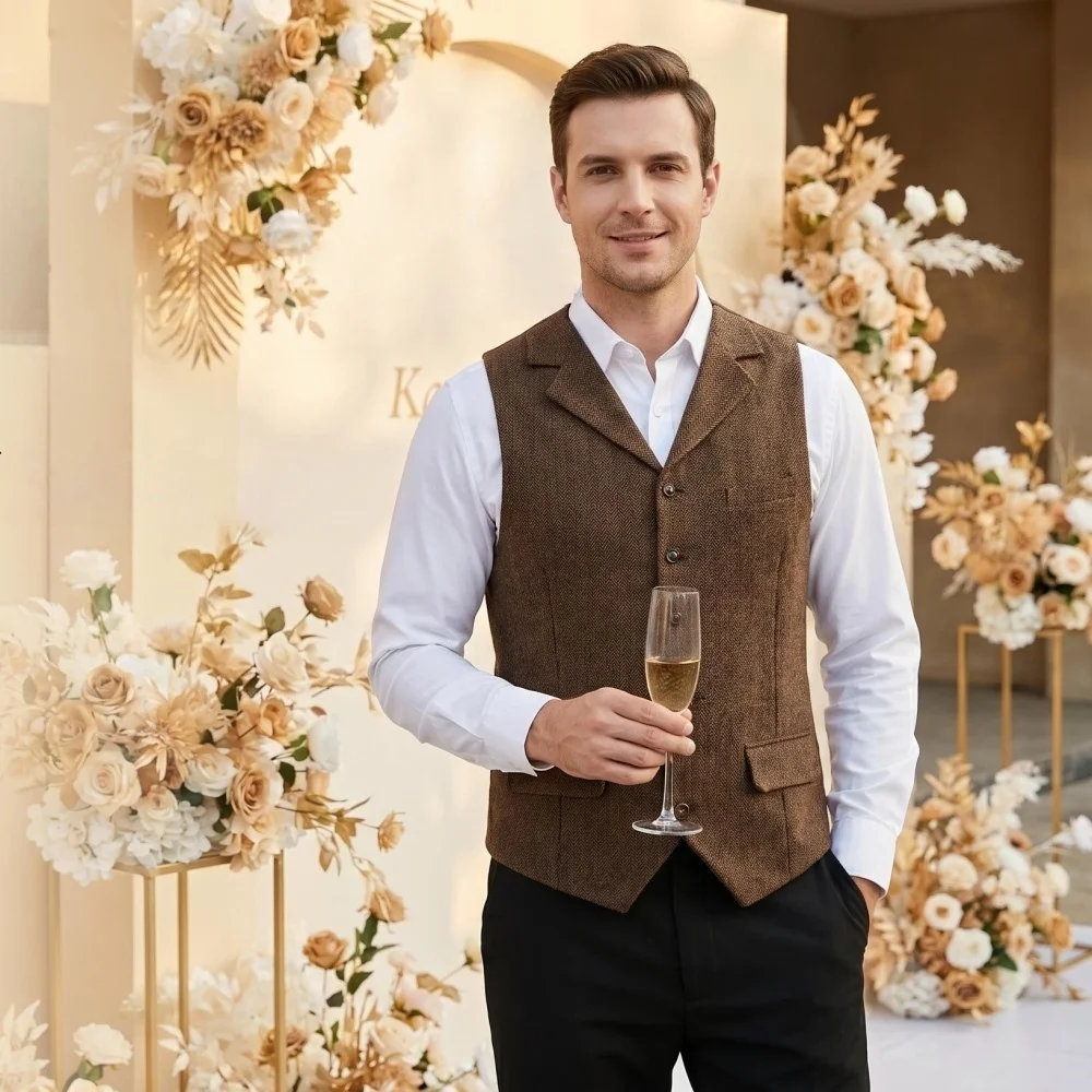 Lapel Neck Men's Vest Herringbone Tweed Slim Fit Single Breasted Men's Waistcoat For Wedding
Lapel Neck Men's Vest Herringbone Tweed Slim Fit Single Breasted Men's Waistcoat For Wedding