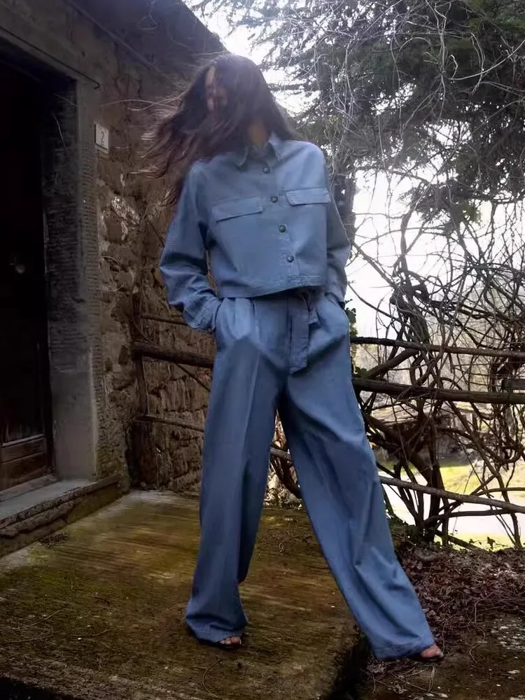 Faionable Denim Effect ort irt и широкие брюки, женская одежда, весна 2024, Новое поступление, свободный крой, длинные брюки све на пуговицах
Faionable Denim Effect ort irt и широкие брюки, женская одежда, весна 2024, Новое поступление, свободный крой, длинные брюки све на пуговицах