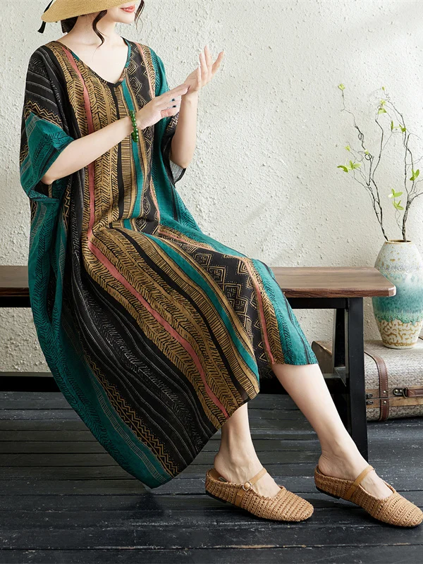 Slimming V-Neck Midi Dress Loose Fit plus Size Women's Thin Skin-Friendly Floral Random Vertical Stripes Summer Cotton Blend
Slimming V-Neck Midi Dress Loose Fit plus Size Women's Thin Skin-Friendly Floral Random Vertical Stripes Summer Cotton Blend