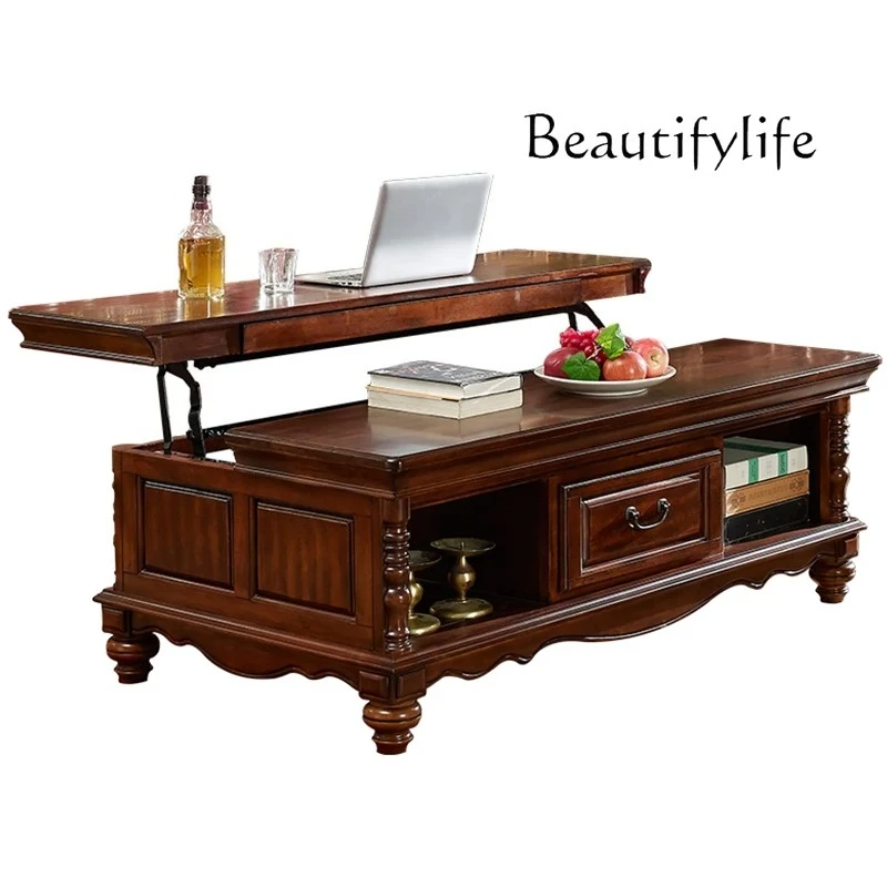American all-solid wood multi-functional coffee table, living room can lift computer table custom storage coffee table 
American all-solid wood multi-functional coffee table, living room can lift computer table custom storage coffee table