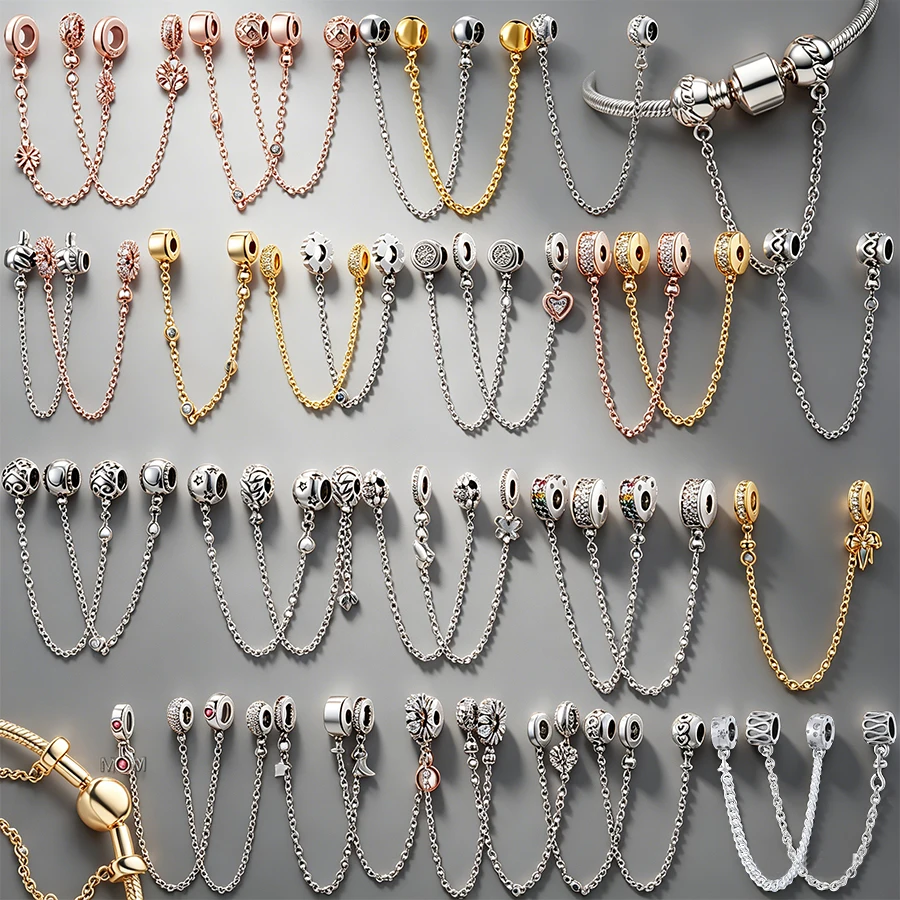 NEW 925 Silver Safety Chain Charms for Bracelet DIY Jewelry Making Rose Gold Plated Zircon Guard Chain for Women Beads Gift
NEW 925 Silver Safety Chain Charms for Bracelet DIY Jewelry Making Rose Gold Plated Zircon Guard Chain for Women Beads Gift