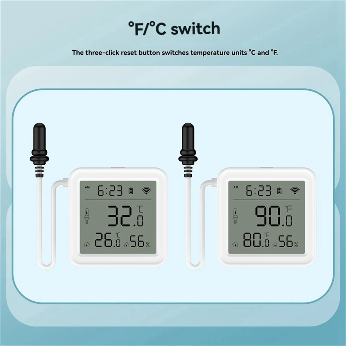 CLCU Tuya Smart Home WiFi Temperature & Humidity Sensor with 1M External Probe App Remote Viewing Temperature Humidity Meter
CLCU Tuya Smart Home WiFi Temperature & Humidity Sensor with 1M External Probe App Remote Viewing Temperature Humidity Meter