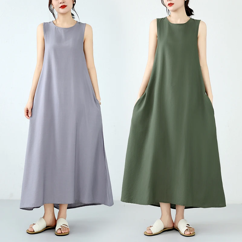 Summer New Style Bamboo Cotton Slim Fit round Neck Sleeveless Long Dress Thin Material Casual A-Line Skirt for Women
Summer New Style Bamboo Cotton Slim Fit round Neck Sleeveless Long Dress Thin Material Casual A-Line Skirt for Women
