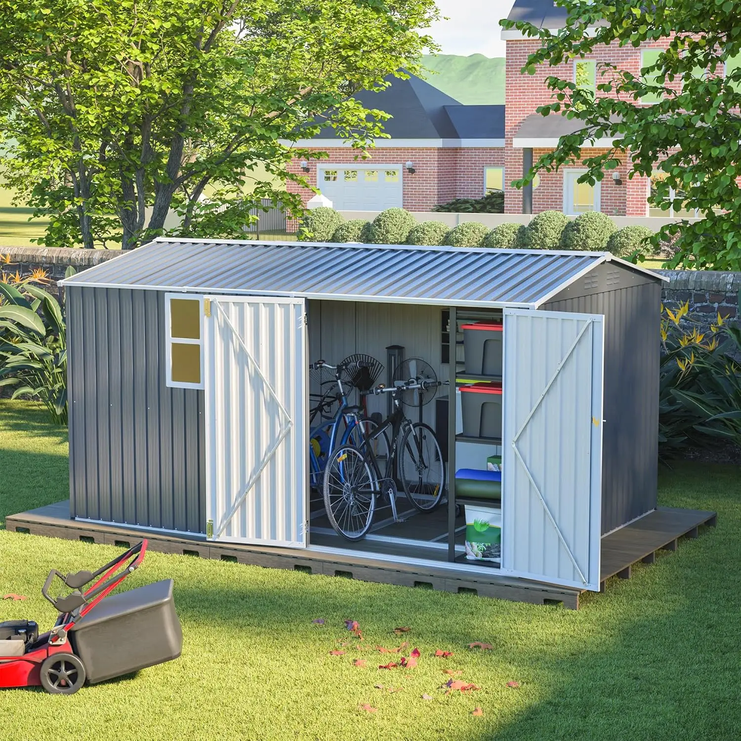 8x12Ft Heavy-Duty Metal Outdoor Storage Shed with Window Hinged Door & Air Vents Backyard Garden Patio, Customized
8x12Ft Heavy-Duty Metal Outdoor Storage Shed with Window Hinged Door & Air Vents Backyard Garden Patio, Customized
