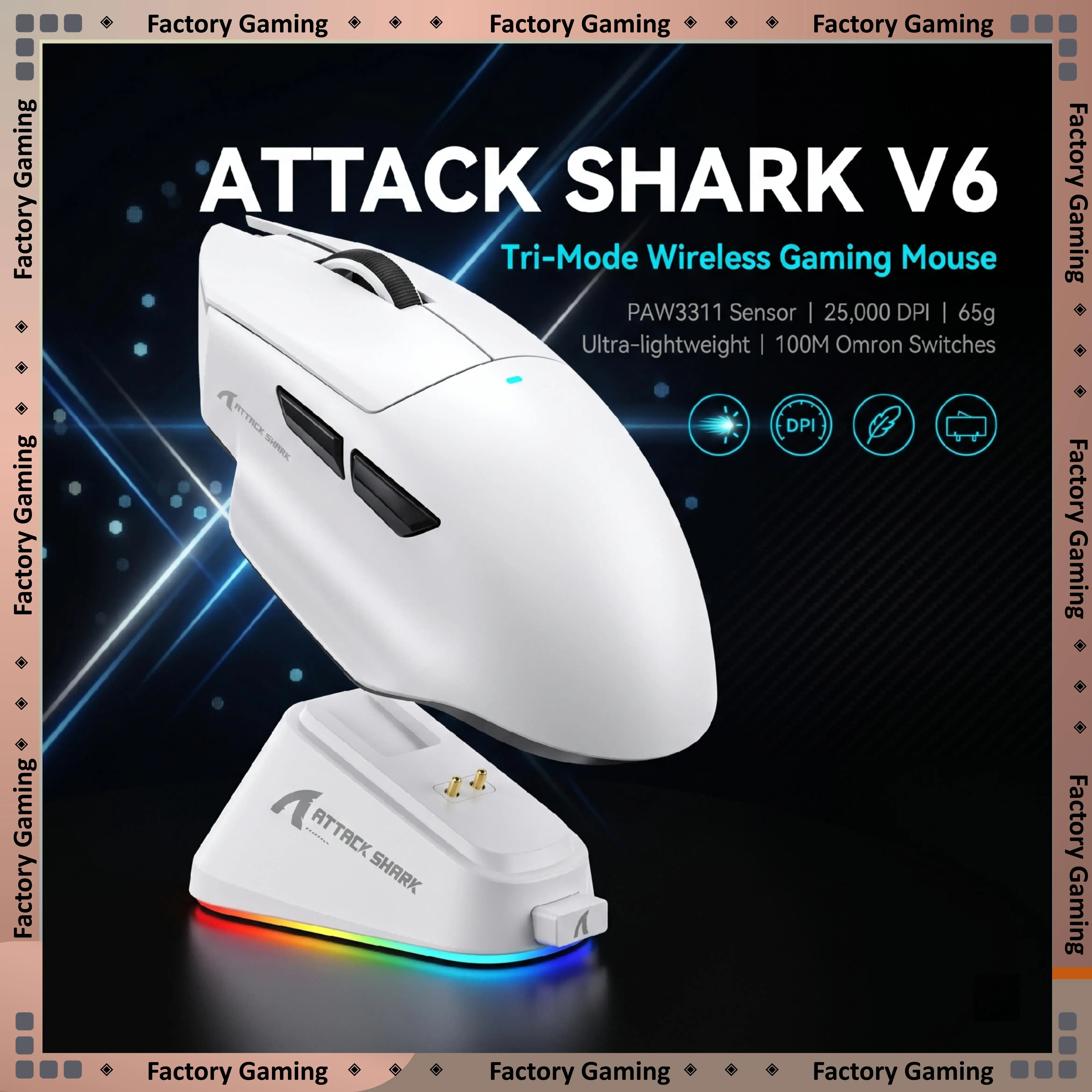 Attack Shark V6 Tri-Mode Mouse PAW3311 25000DPI 65g Lightweight Wireless Gaming Mouse 100 Million Clicks Office Gamer Mice
Attack Shark V6 Tri-Mode Mouse PAW3311 25000DPI 65g Lightweight Wireless Gaming Mouse 100 Million Clicks Office Gamer Mice