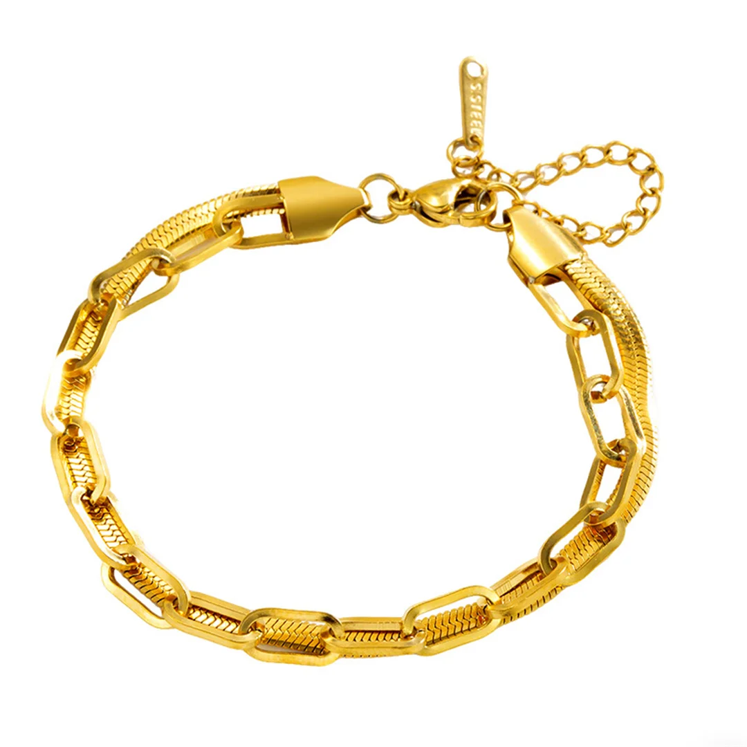 Punk Fashion Double Layer Bracelet Female Gold Color Stainless Steel Paperclip and Snake Chain Link Bracelets for Women Jewelry
Punk Fashion Double Layer Bracelet Female Gold Color Stainless Steel Paperclip and Snake Chain Link Bracelets for Women Jewelry