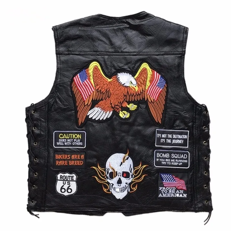 Men Vest Sheep Real Leather Embroidery Patch Motorcycle Man Clothes Fashion Punk Sleeveless Jacket Clothing Plus Size Waistcoat
Men Vest Sheep Real Leather Embroidery Patch Motorcycle Man Clothes Fashion Punk Sleeveless Jacket Clothing Plus Size Waistcoat