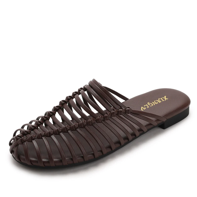 Vintage hand-woven open-toe hollow flat mule sandals for summer outdoor wear, slip-on half-slippers for women
Vintage hand-woven open-toe hollow flat mule sandals for summer outdoor wear, slip-on half-slippers for women